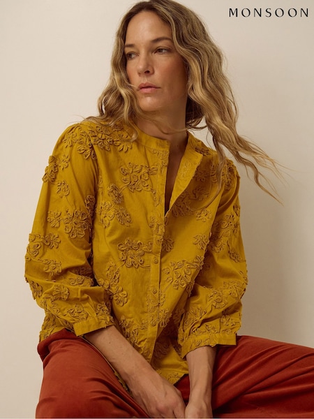 Yellow - Monsoon Blair Floral Appliqué Blouse