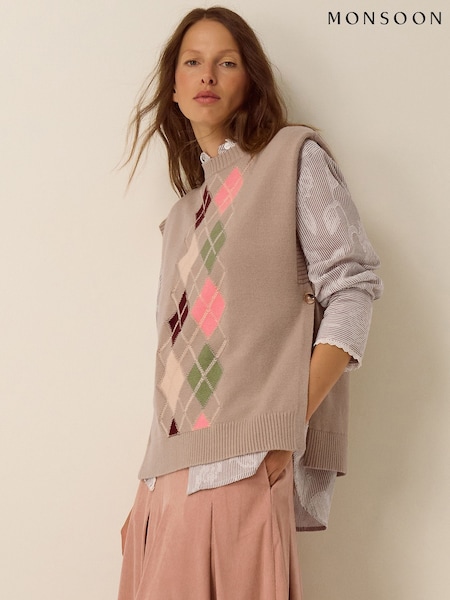 Braun - Monsoon Ariana Argyle Knitted Vest