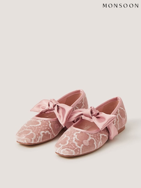 Pink - Monsoon Floral Lace Mary Jane Ballet Flats