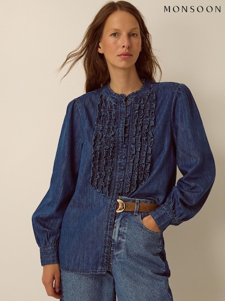 Blue - Monsoon Sophia Ruffle Denim Shirt