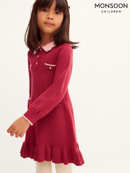 Red - Monsoon Scallop Collar Cable Knit Dress