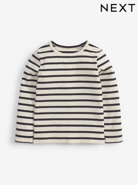 Black/White Stripe Cotton Rich Long Sleeve Rib T-Shirt (3mths-7yrs) (253907) | CA$14 - CA$20