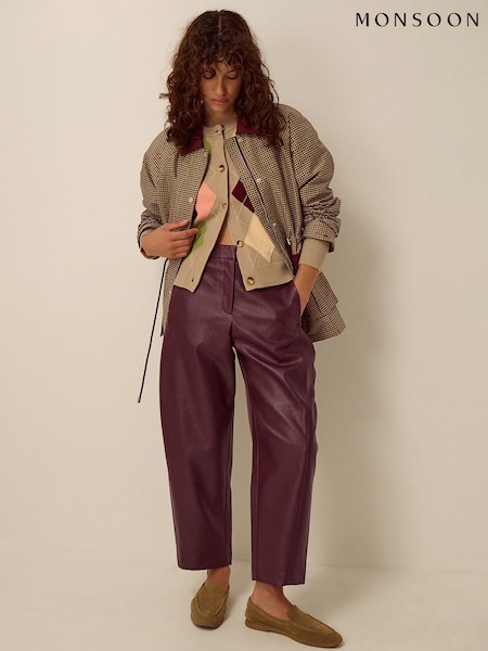 Roșu - Pantaloni barrel din imitație de piele Monsoon Tara