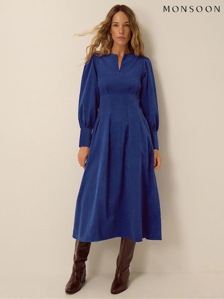 Blue - Monsoon Morgan Corduroy Midi Dress