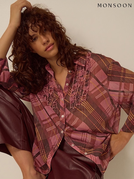 Pink - Monsoon Melinda Ruffle Check Shirt
