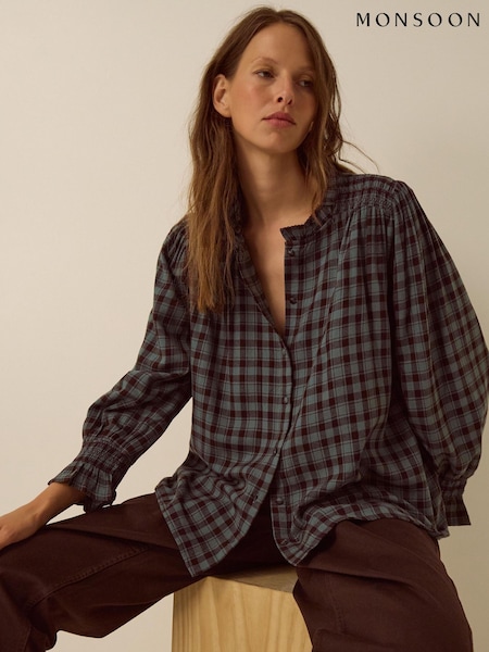 Blue - Monsoon Ruby Check Blouse