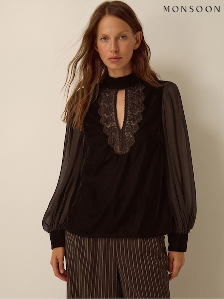 Brown - Monsoon Jo Embroidered Velvet Top