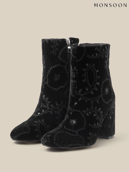 Black - Monsoon Glory Embroidered Ankle Boots