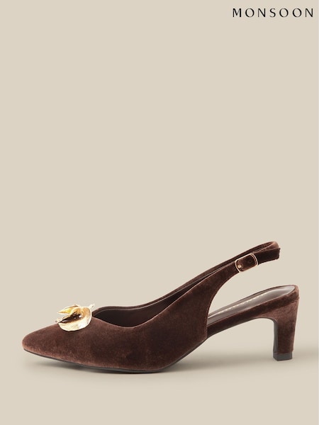 Brown - Monsoon Juni Embellished Slingback Heels