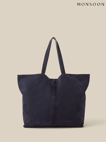 Blue - Monsoon Perl Suede Tote Bag