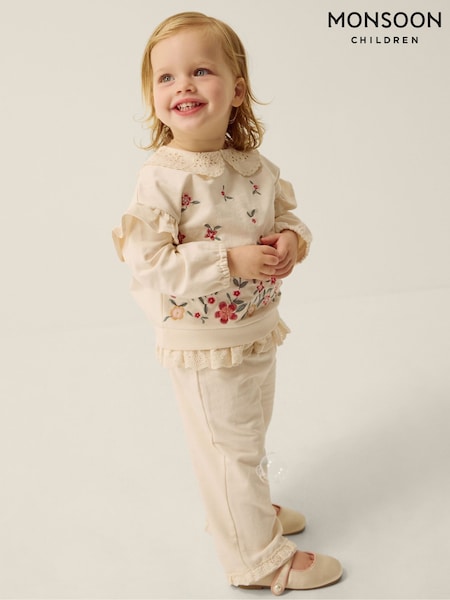 Cream - Monsoon Baby Floral Print Sweatshirt & Joggers Set