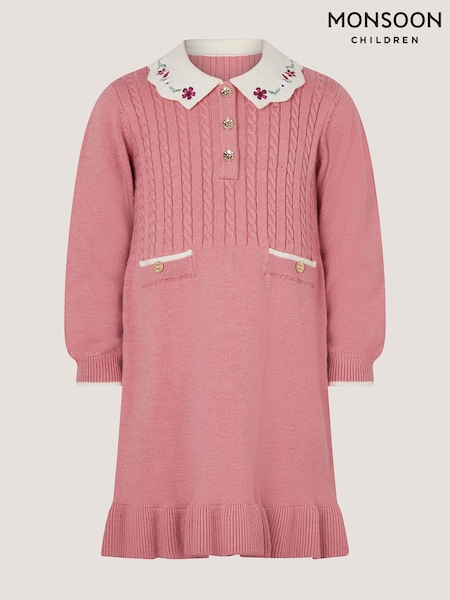 Pink - Monsoon Baby Embroidered Cable Knit Dress
