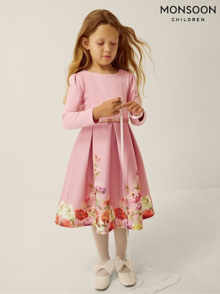 Pink - Monsoon Anoushka Long Sleeve Floral Party Dress