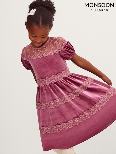Pink - Monsoon Freda Lace Velvet Party Dress