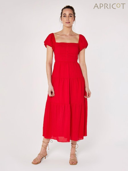 Apricot Red Self Check Tiered Midaxi Dress (254510) | €24