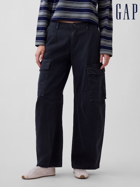 Black - Gap Low Rise Twill Baggy Barrel Cargo Trousers