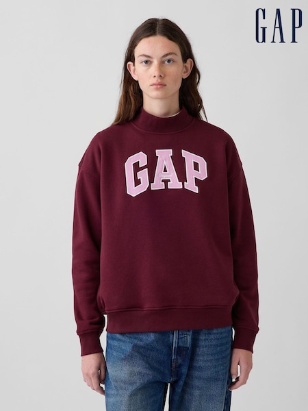 Burgundy - Gap Vintagesoft Oversized Mock Neck Logo Sweatshirt