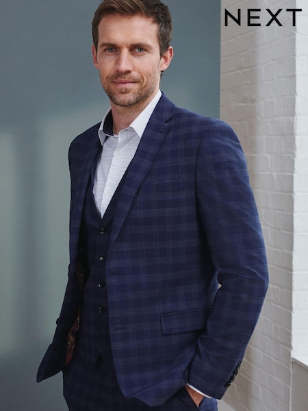 Navy Blue Slim Fit Signature Tollegno Wool Check Suit (254933) | €45