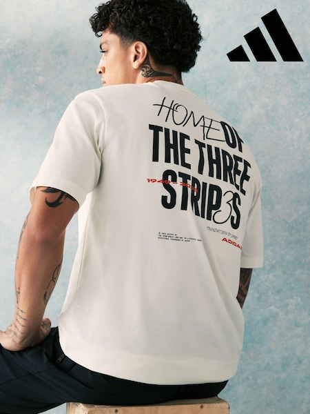 adidas White Home of The 3 Stripes Graphic 100% Cotton T-Shirt (255540) | 87 zł