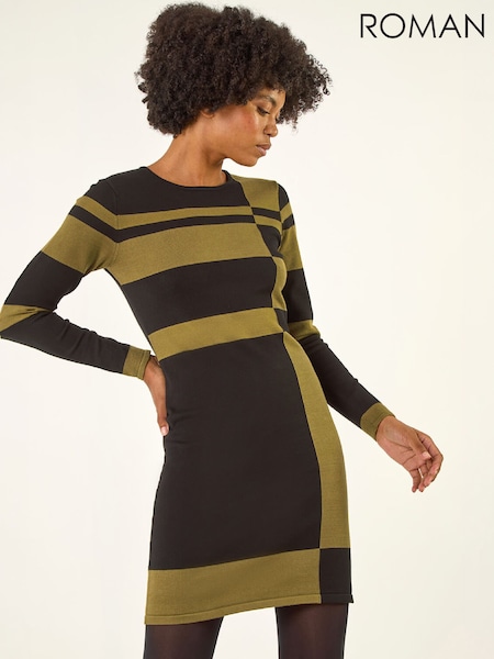 Green - Roman Colour Block Knit Dress