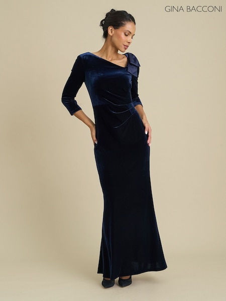 Blå - Gina Bacconi Trudie Velvet Ruched Maxi Dress