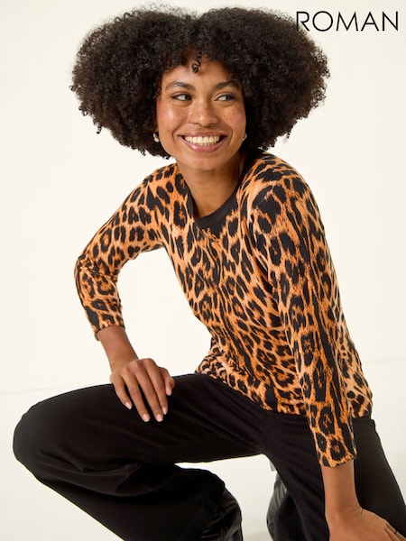 Naranja - Suéter de punto con Estampado animal Roman