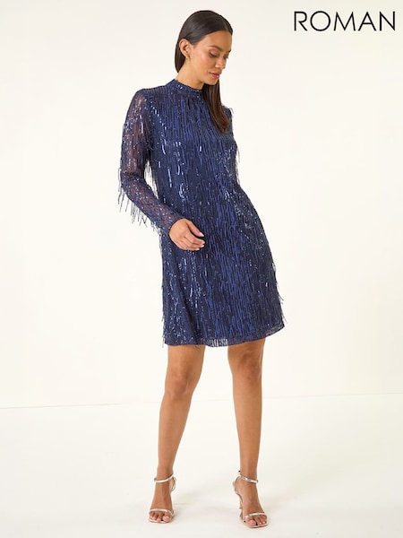 Blue - Roman All Over Fringe Shift Dress