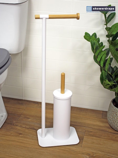 Showerdrape White Sonata Toilet Roll and Toilet Brush Holder (255911) | ₪141