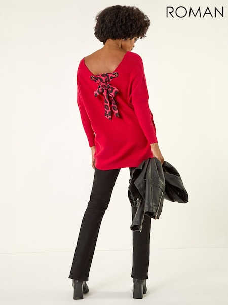 Red - Roman Animal Print Eyelet Back Knit Jumper