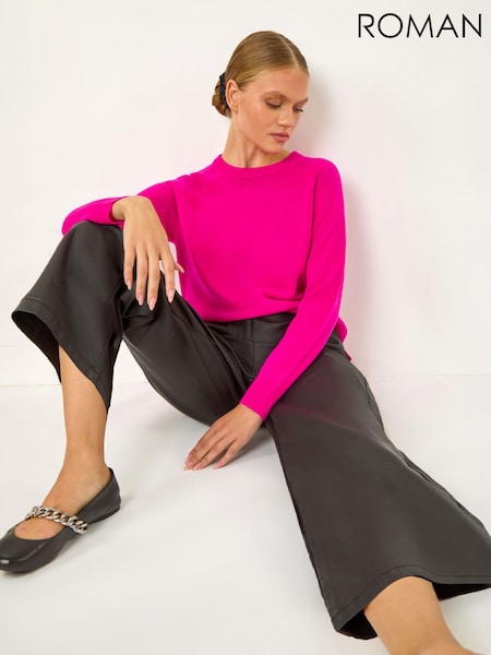 Black - Roman Coated Wide Leg Cropped Trousers
