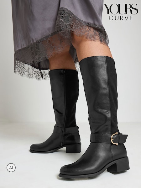 Black - Yours Curve Stretch Panel Knee High Boots