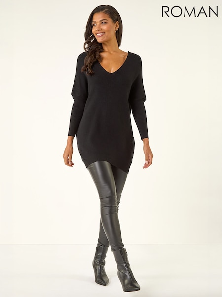 Black - Roman Animal Print Tie Back Longline Jumper