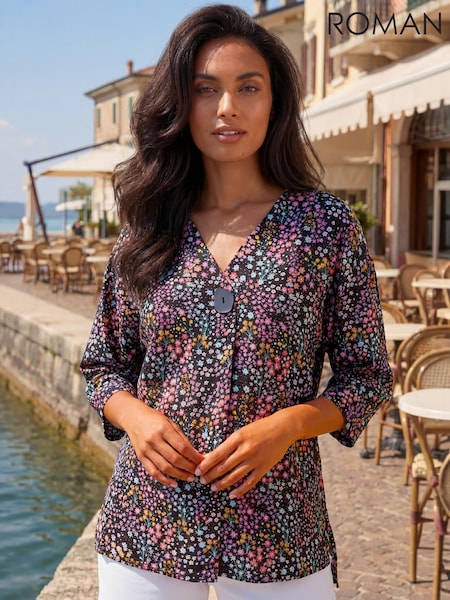 Musta - Roman Ditsy Floral V-neck Kimono Top