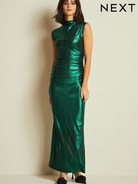 Green Sleeveless High Neck Ruched Midi Dress (256250) | €33.50