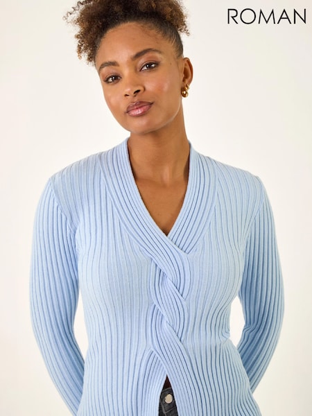 Sky Blue - Roman Cable Split Detail Rib Jumper