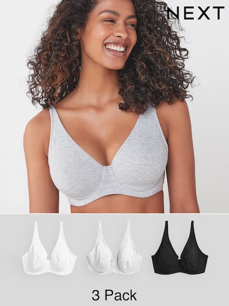 Black/Grey Marl/White Non Pad Full Cup DD+ Cotton Blend Ultimate Comfort Bras 3 Pack (256311) | €43
