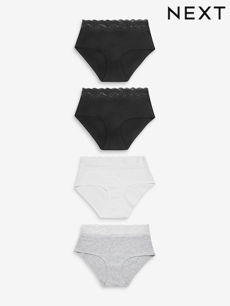 לבן/שחור/אפור - Cotton And Lace Knickers 4 Pack (256427) | ‏57‏₪