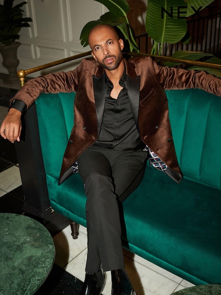 Brown Double Breasted Slim Velvet Blazer (256452) | € 23