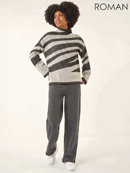 Grey - Roman Abstract Stripe Knit Jumper