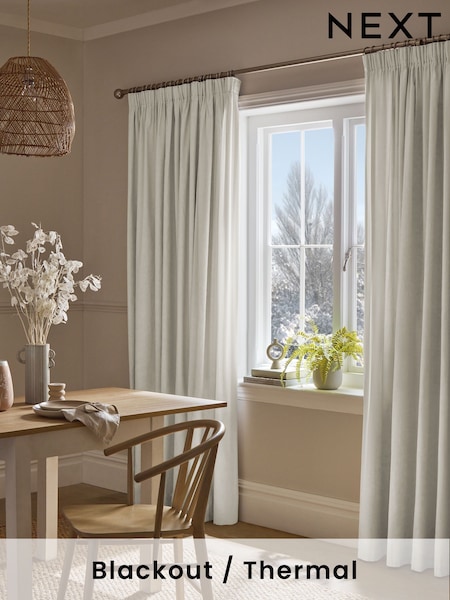 Natural Light Cotton Blackout/Thermal Pencil Pleat Curtains (257167) | €54 - €141