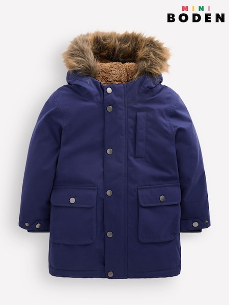 Bleu - Parka imperméable authentique Boden