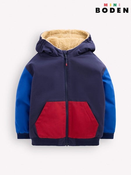 Blue - Boden Reversible Borg Bomber Jacket