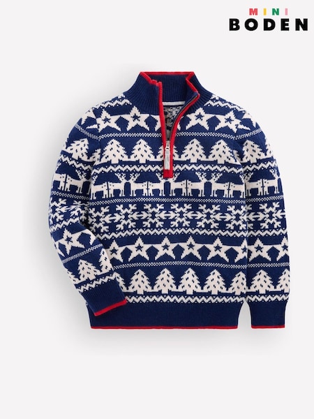 Bleu - Boden Heritage Half-zip Jumper
