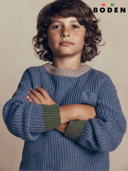 Blue - Boden Colour Block Jumper