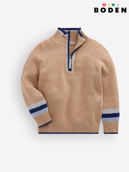 Brown - Boden Heritage Half-zip Jumper