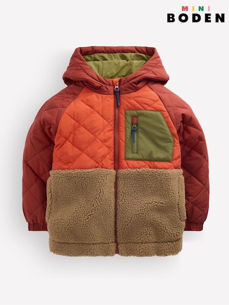 Red - Boden Quilted Borg Jacket
