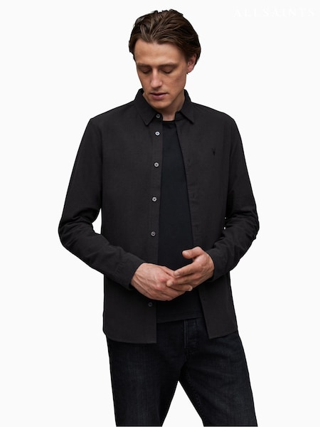 Черный - AllSaints Lovell Long Sleeve 100% Cotton Shirt (257698) | €144