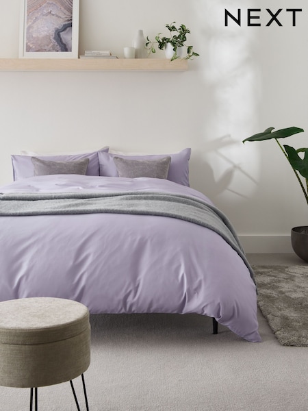 Lilac Purple Easy Care Polycotton Plain Duvet Cover and Pillowcase Set (258359) | €13 - €36