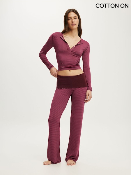 بني - Cotton On Airy Soft Lounge Henley/roll Waist Pants Set