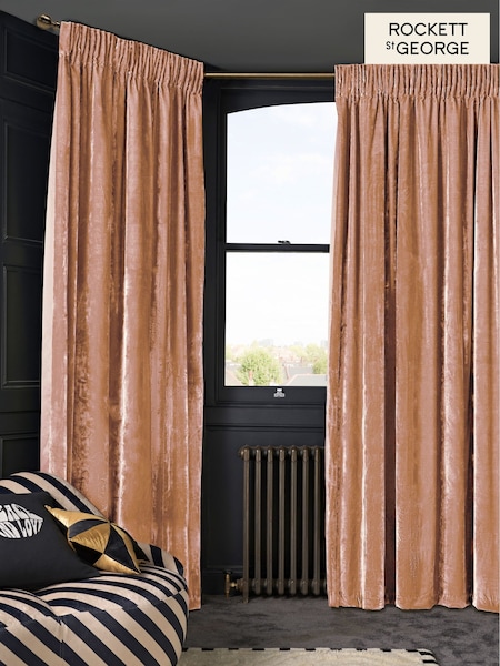 Rockett St George Pink Pencil Pleat Perfect Velvet Curtain (258391) | €133 - €318
